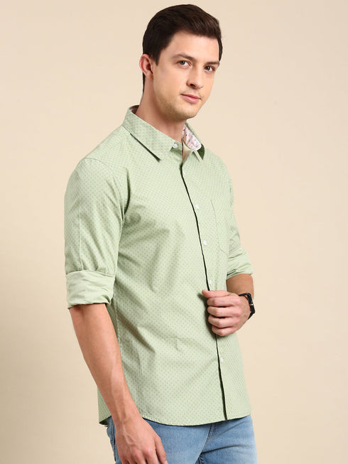 Green Printed Full Sleeves Shirt